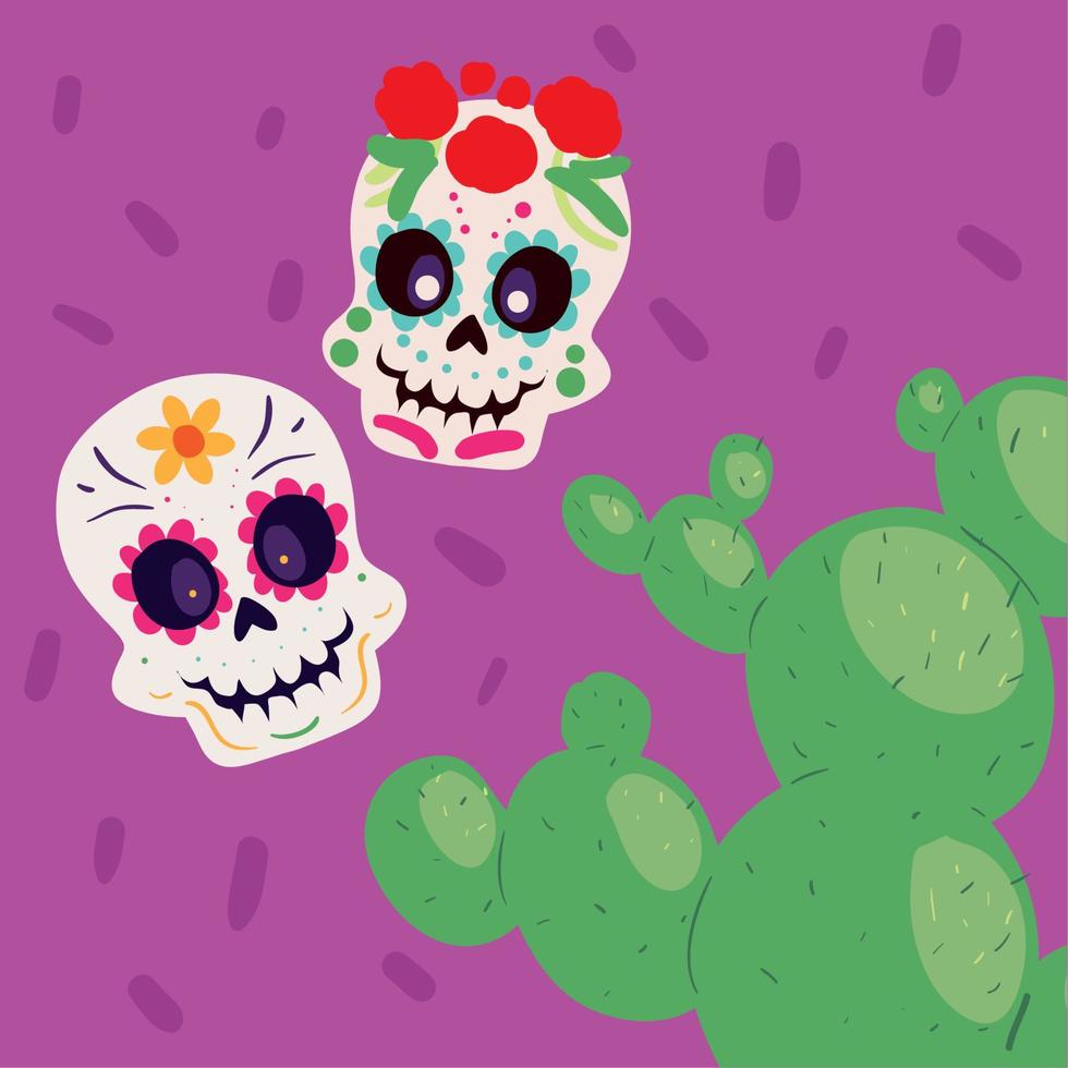 cactus and skulls mexican vector