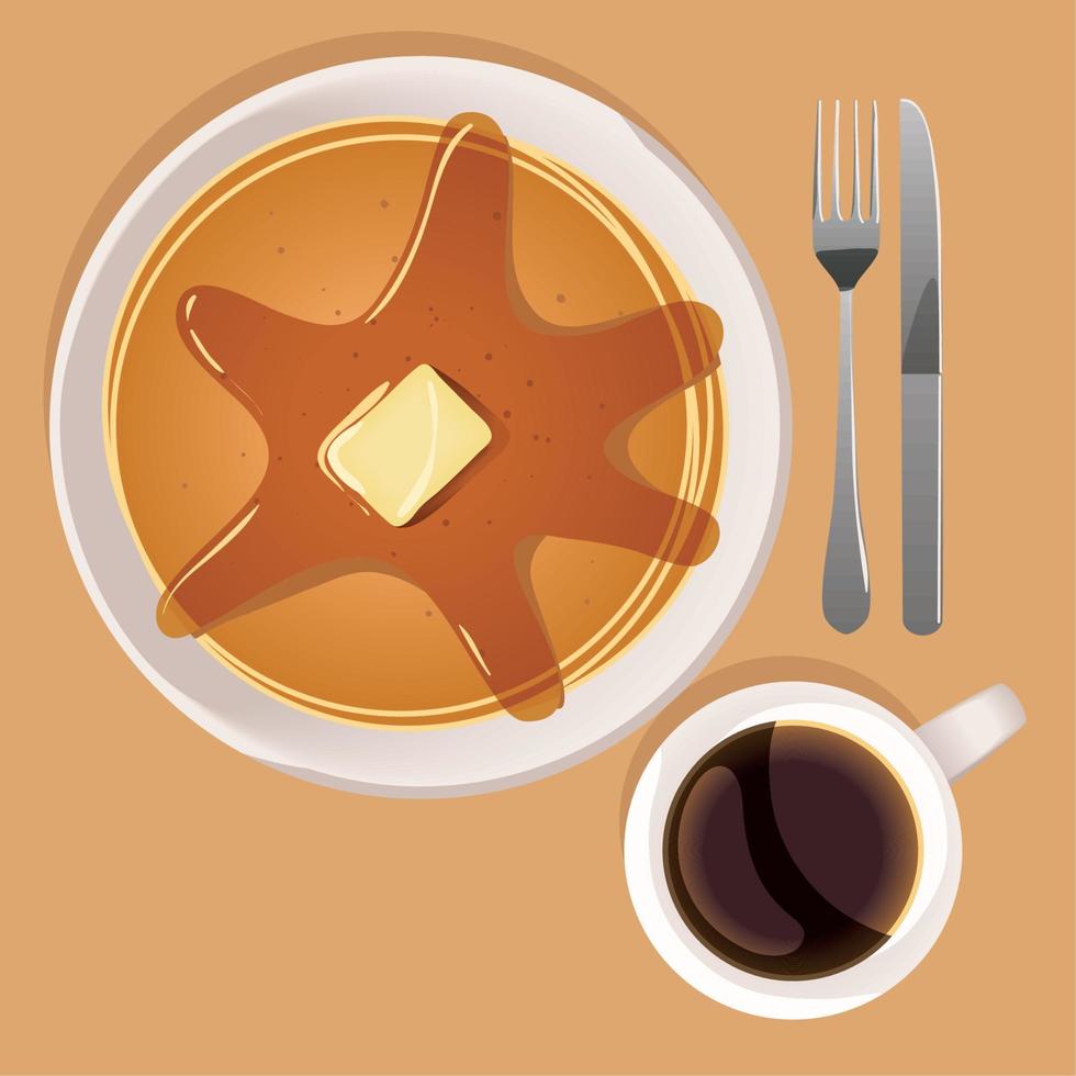 pancakes and coffee breakfast vector