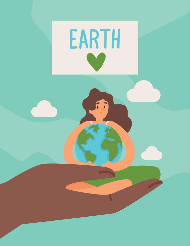 woman love earth board vector