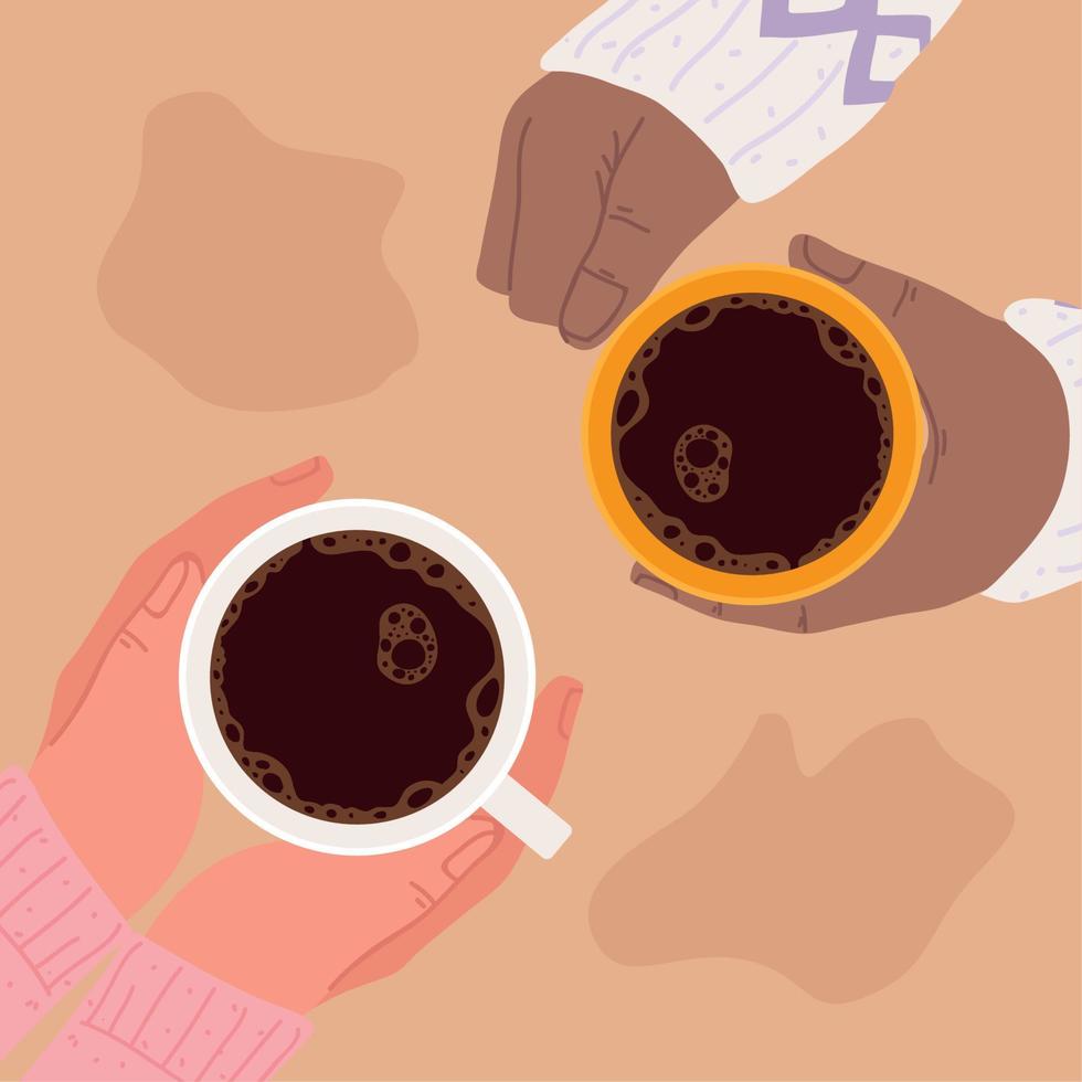 hands holds cup of coffee vector