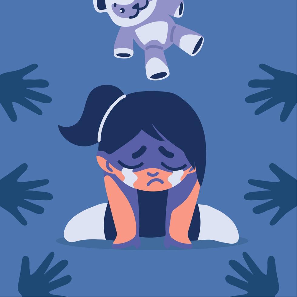 national child abuse, crying girl vector