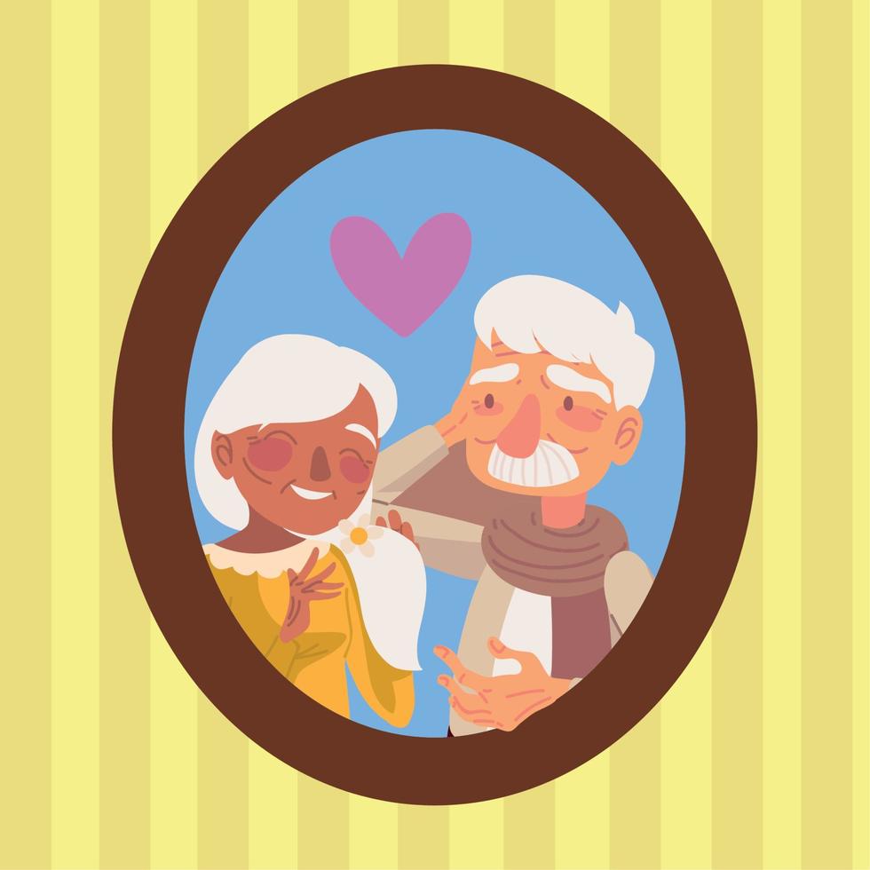 cute grandparents frame picture vector