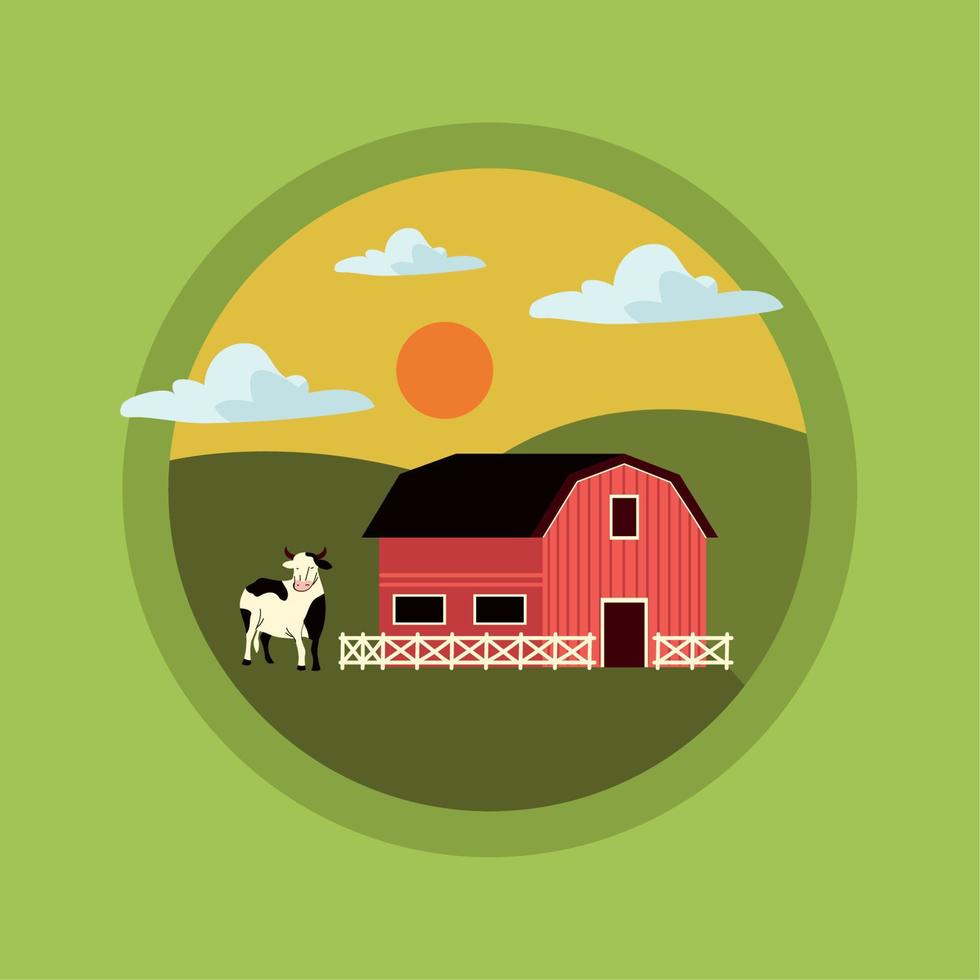 farm barn and cow, rural label vector