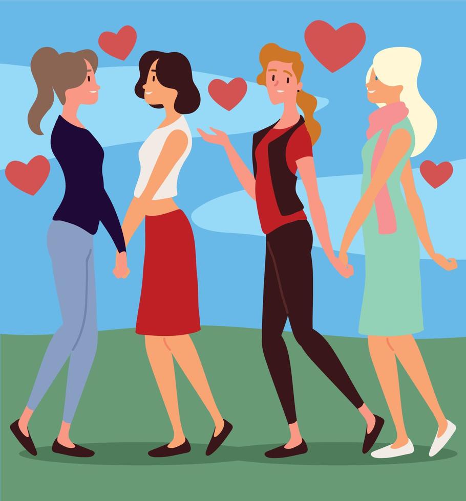 couple lesbians in outdoors vector