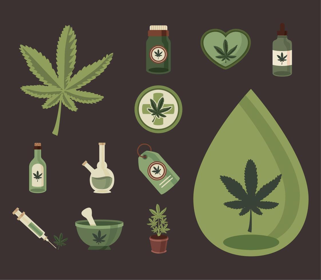 twelve medical cannabis icons vector