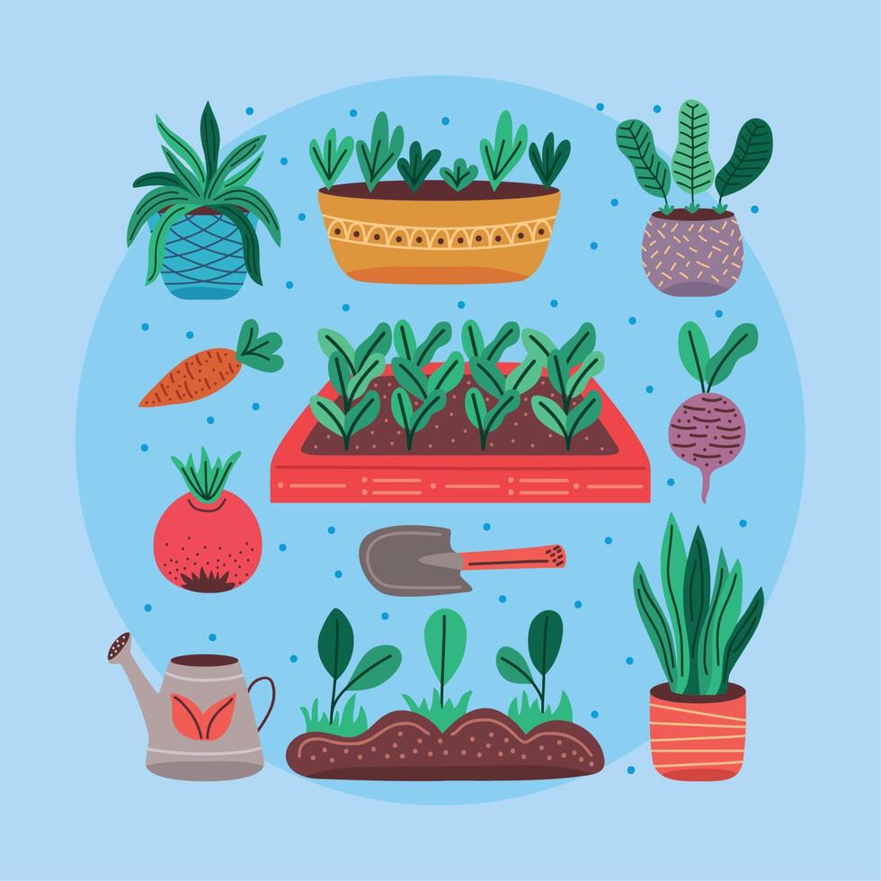 eleven urban gardening icons vector