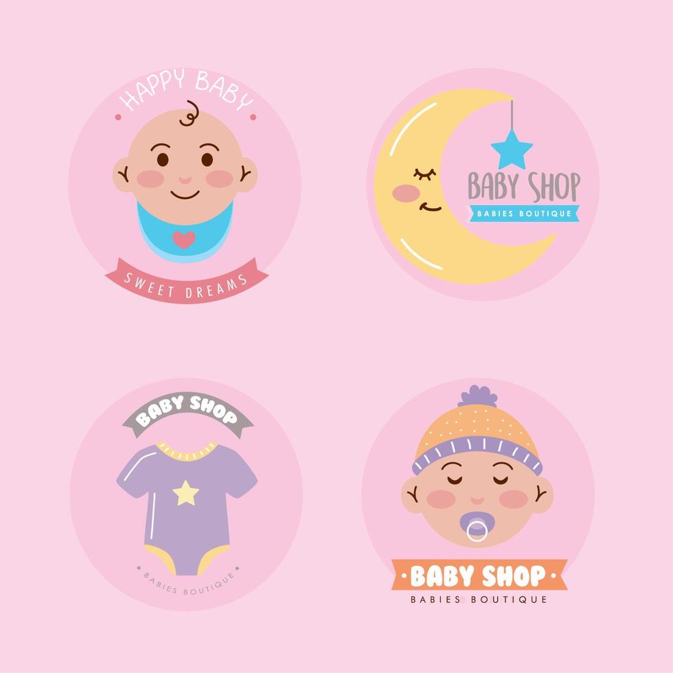 cuatro pegatinas de baby shower vector