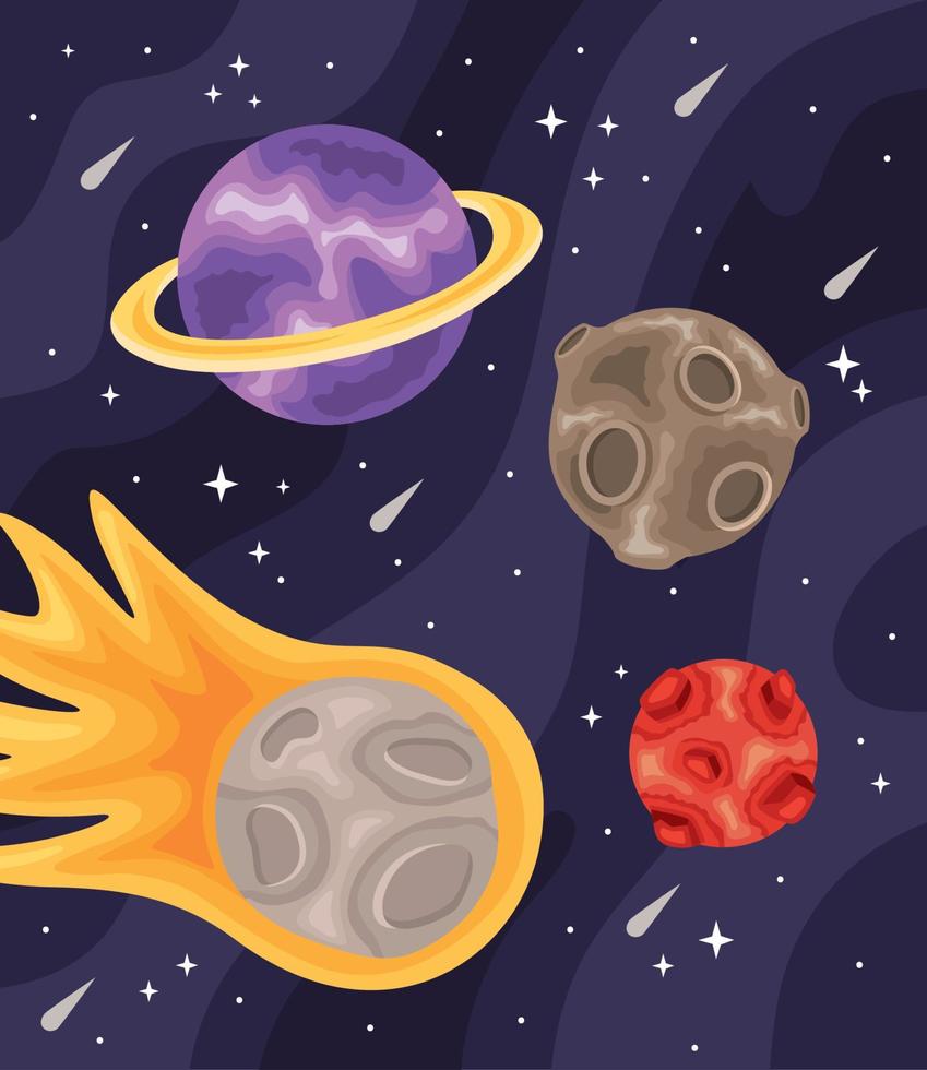 planets and meteorite space vector