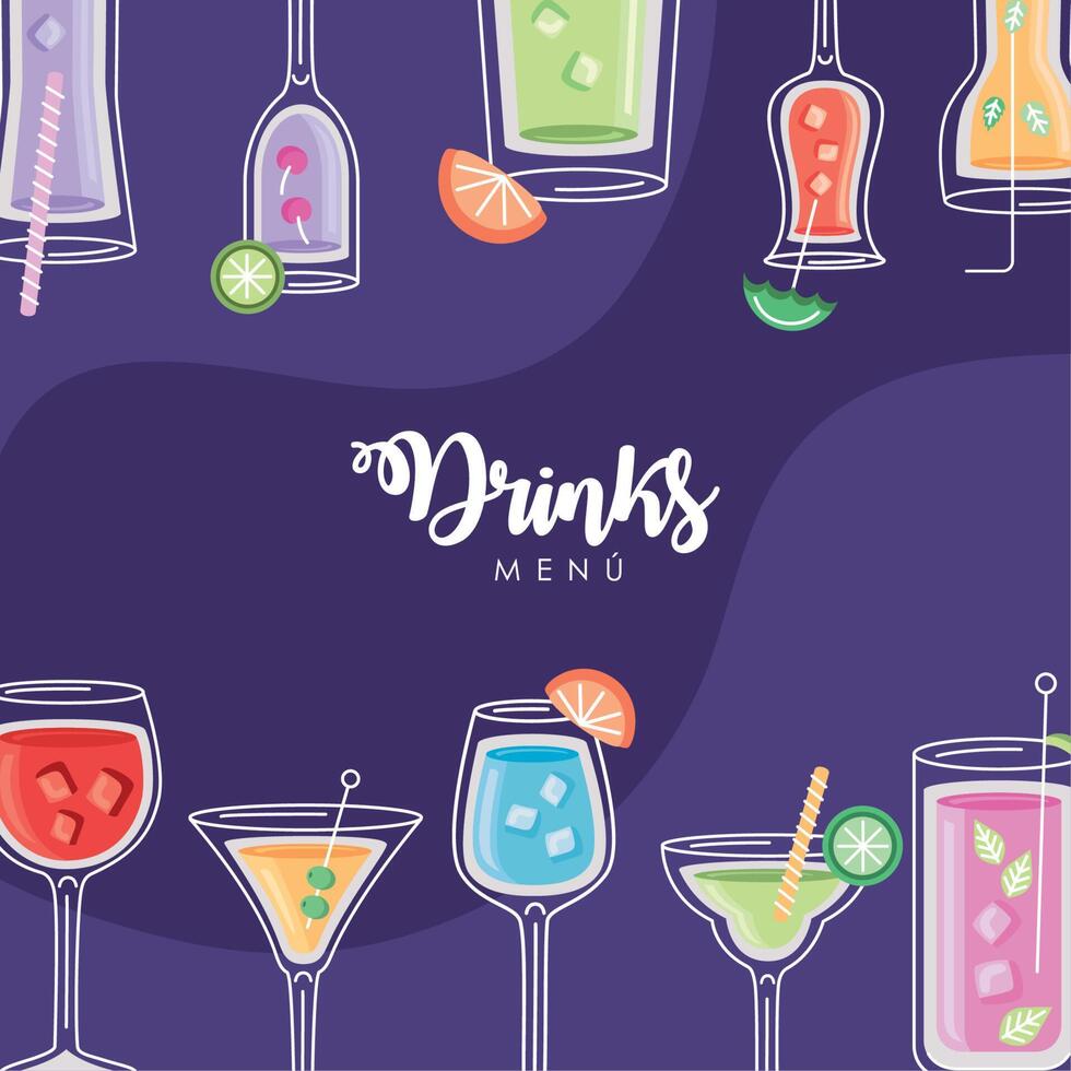 drinks menu lettering frame vector