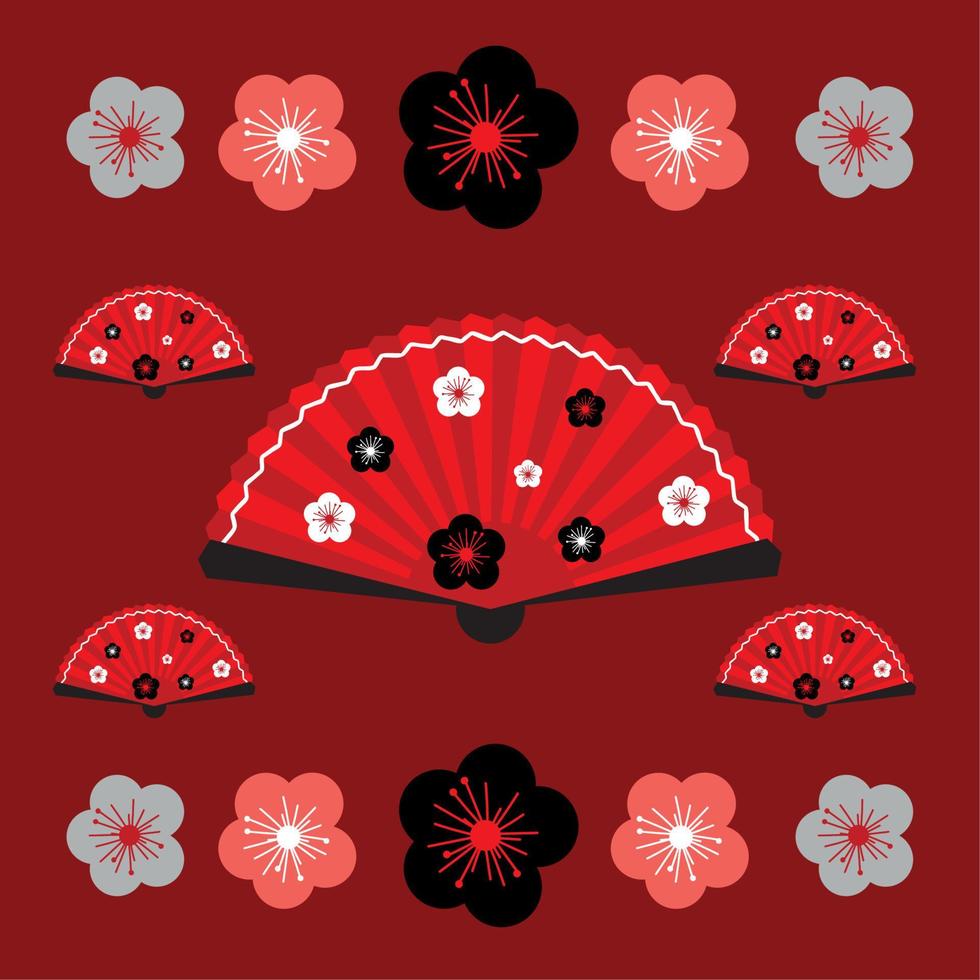 hand fan with cherry flowers vector