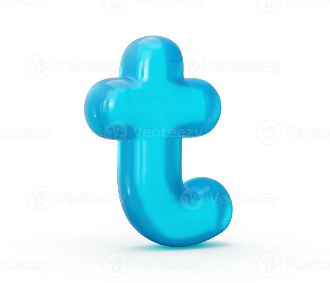 Letter t made of Aqua blue jelly liquid. 3d alphabet small letters 3d illustration photo