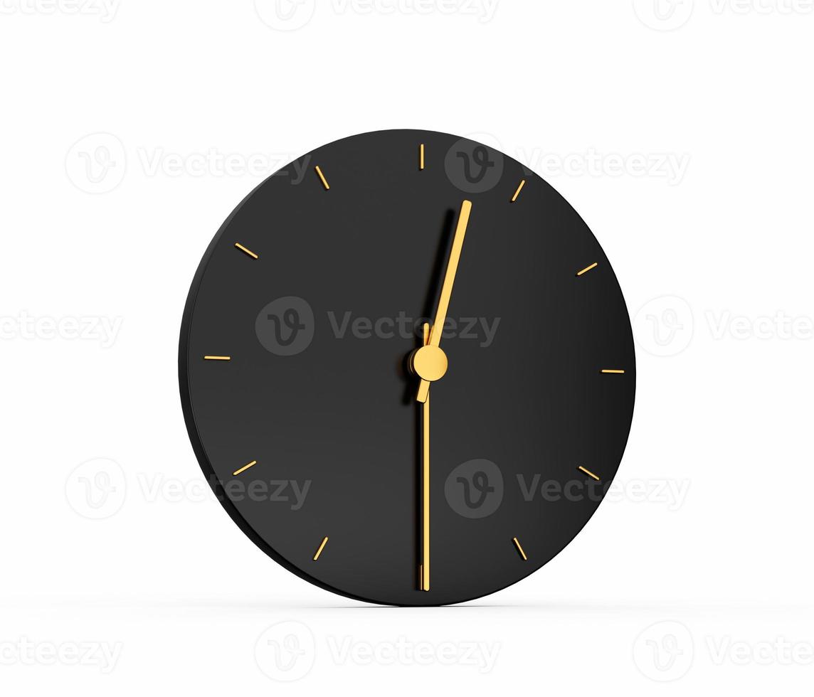 icono de reloj de oro premium aislado 12 30 en punto 12 y media sobre fondo negro. icono de hora de las doce en punto ilustración 3d foto