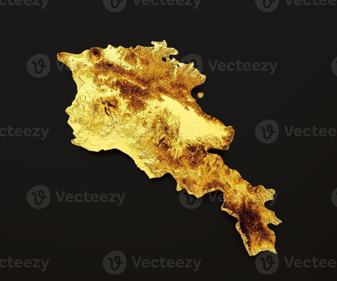Armenia Map Golden metal Color Height map on white Background 3d illustration photo