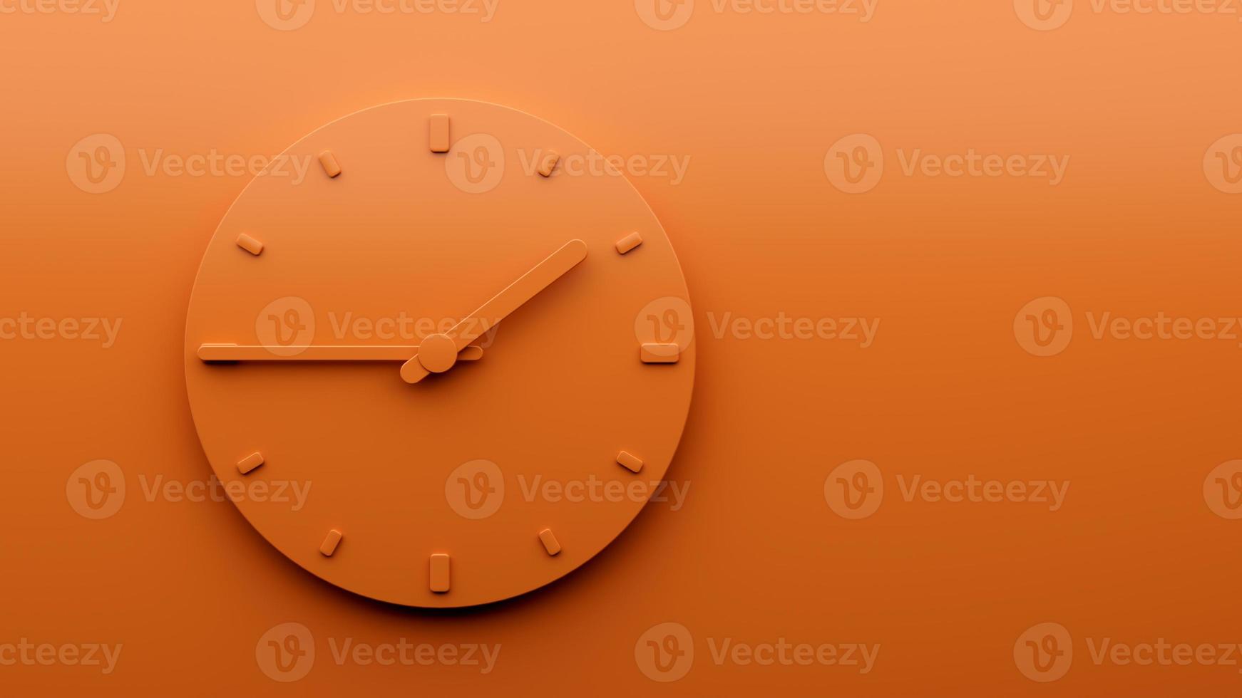 Minimal Orange clock 1 45 quarter to two o'clock abstract Minimalist wall clock 01 45 or 13 45 one forty five 3d Illustration photo
