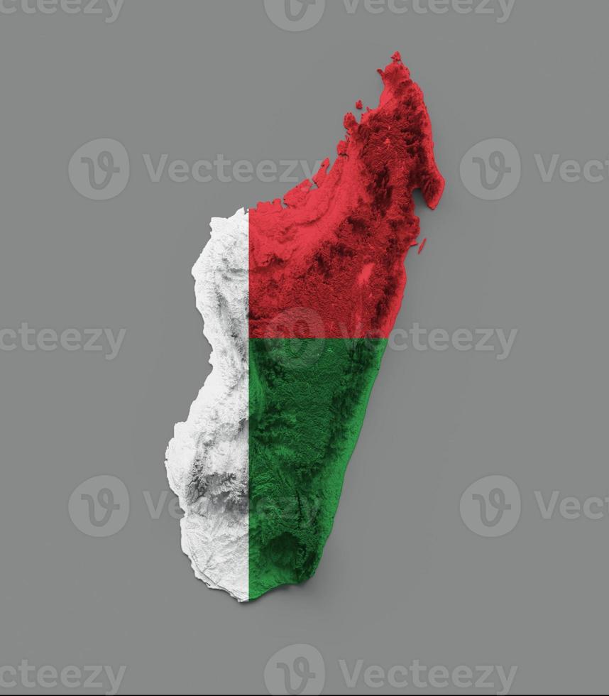 Madagascar Map Flag Shaded relief Color Height map on white Background 3d illustration photo
