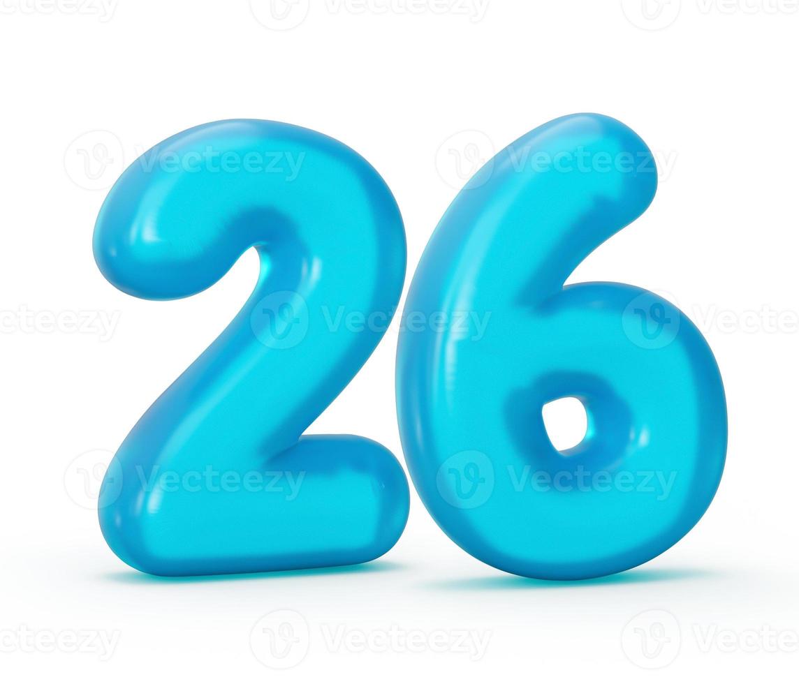 Blue jelly digit 26 twenty six isolated on white background Jelly colorful alphabets numbers for kids 3d illustration photo