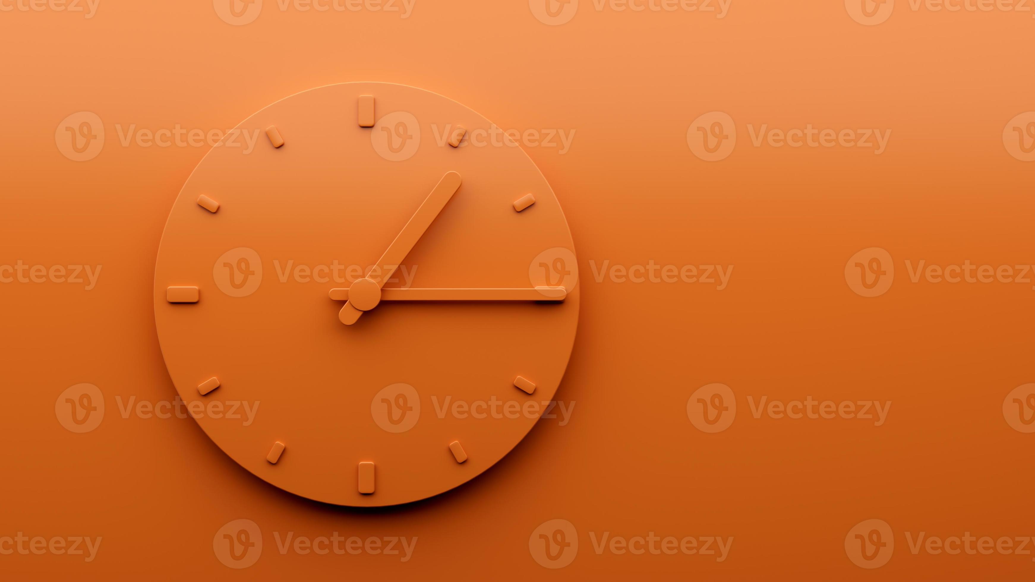 Minimal Orange clock 1 15 quarter past one o'clock abstract Minimalist