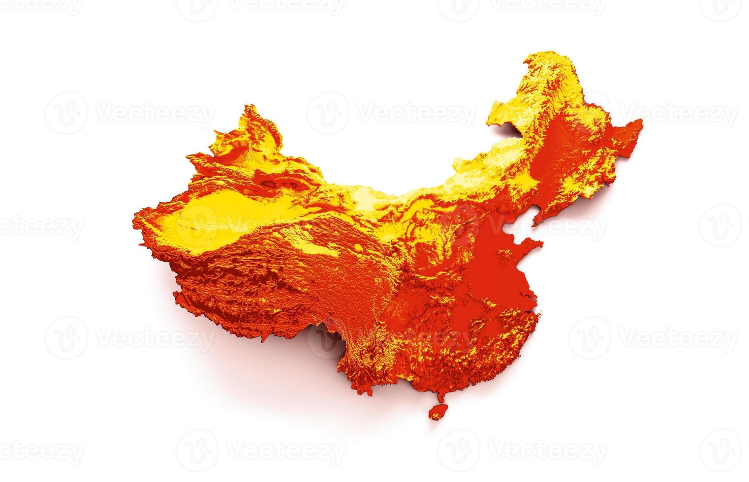 China map with the flag Colors Red and yellow Shaded relief map 3d illustration photo