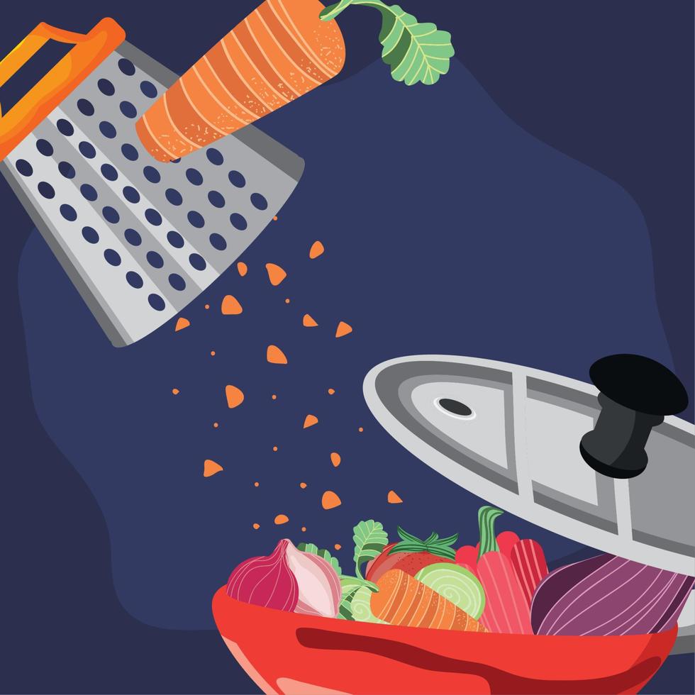 kitchen grater and vegetables vector