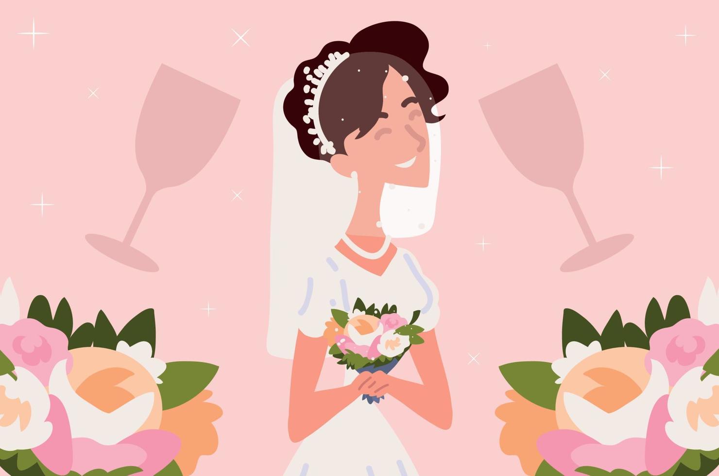 wedding bride and flowers vector