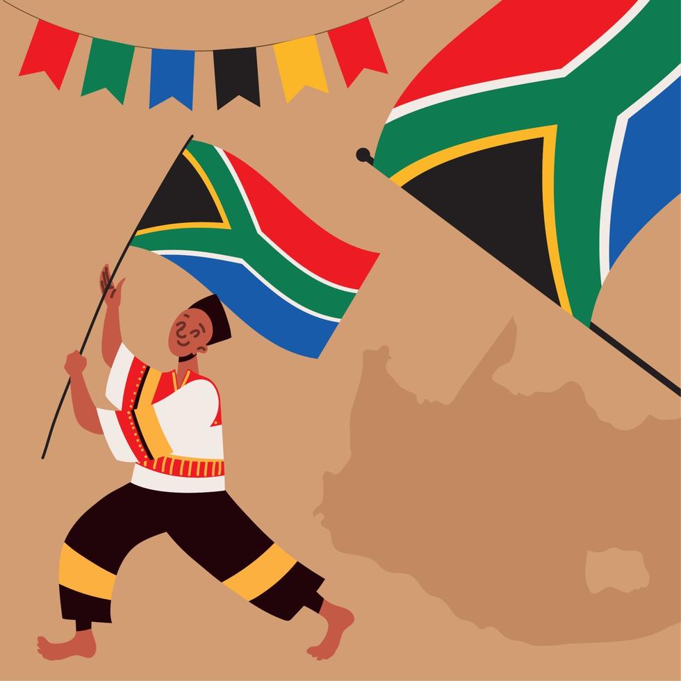 niño con bandera de sudáfrica vector