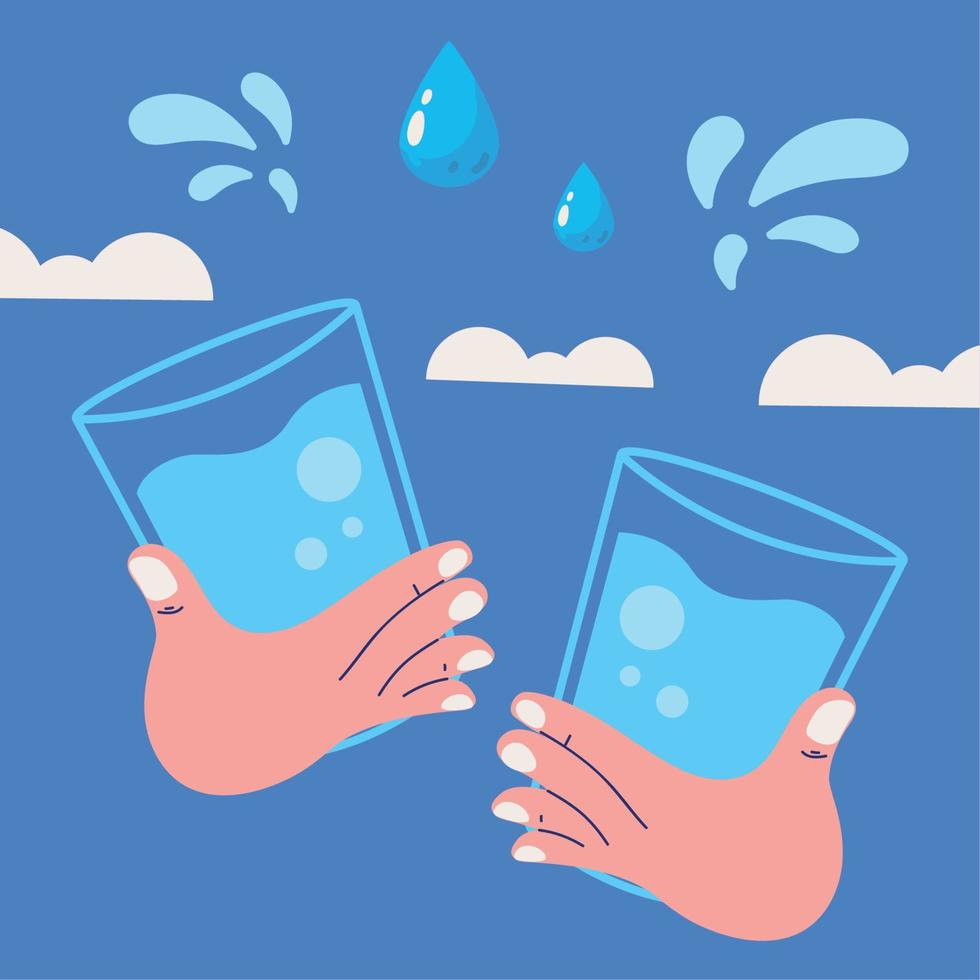 hands with water glass vector