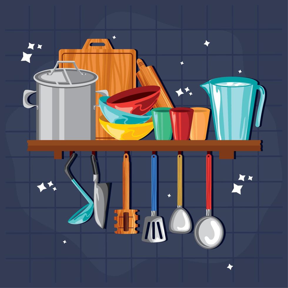 kitchenware in the shelf vector