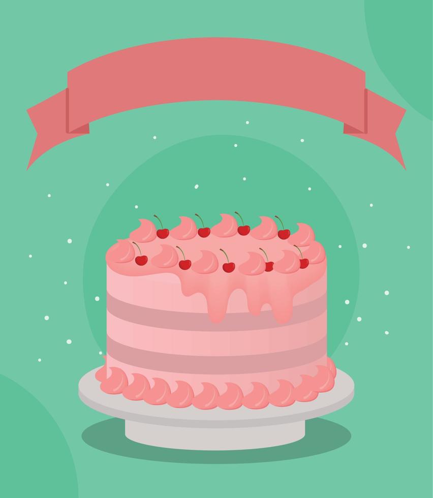 pastel de cumpleaños y cinta vector