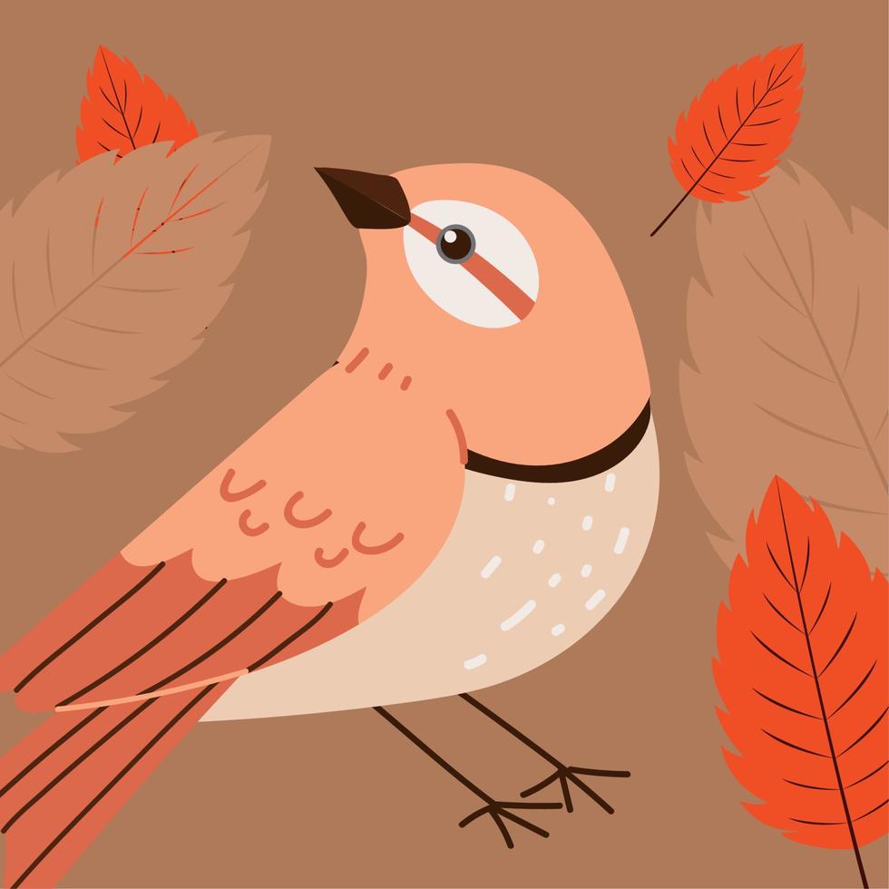 pájaro y hojas de otoño vector