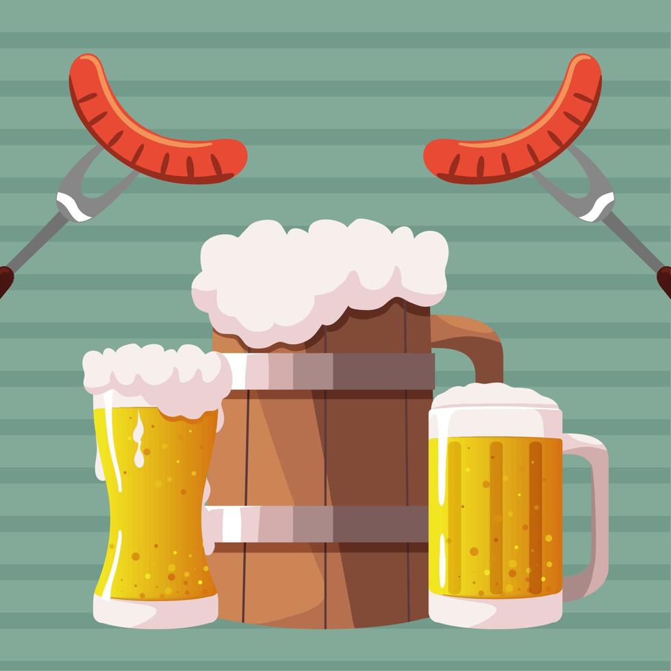 oktoberfest beers and sausages vector