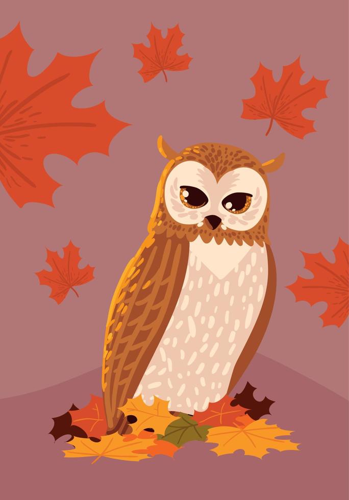 owl and autumn leaf vector