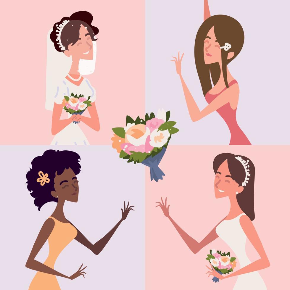 set of bride and bridesmaids vector