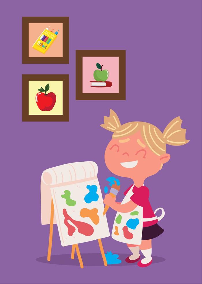 girl artist painting picture on canvas vector