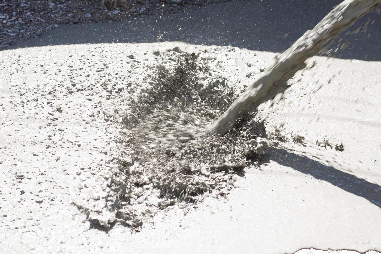 Pour the cement onto the floor. To make a footpath. photo