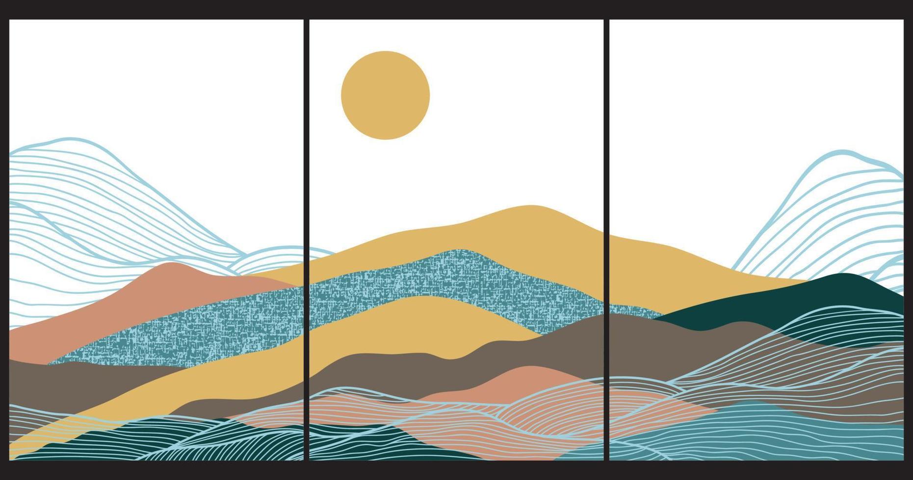 Japanese background with line wave pattern vector. Abstract template with geometric pattern. Mountain layout design in oriental style. vector