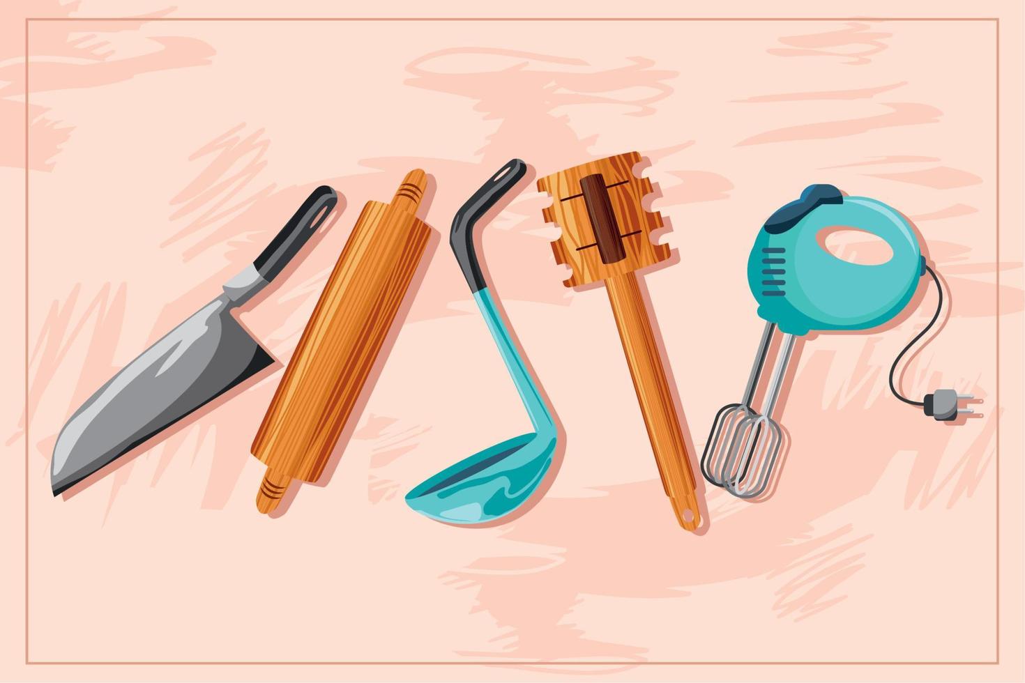 kitchen tools and mixer vector