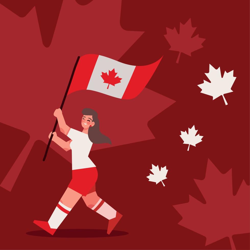 mujer joven con bandera canadá vector