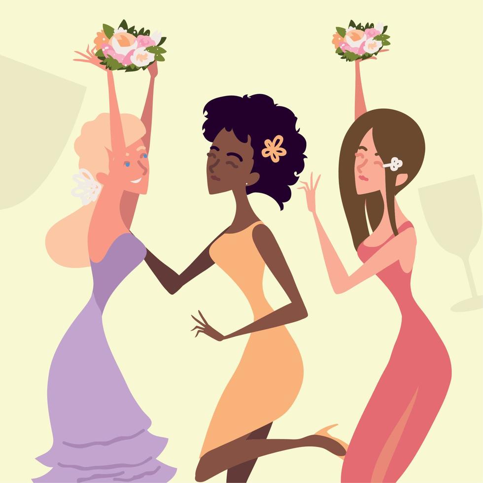 bridesmaids with flowers vector