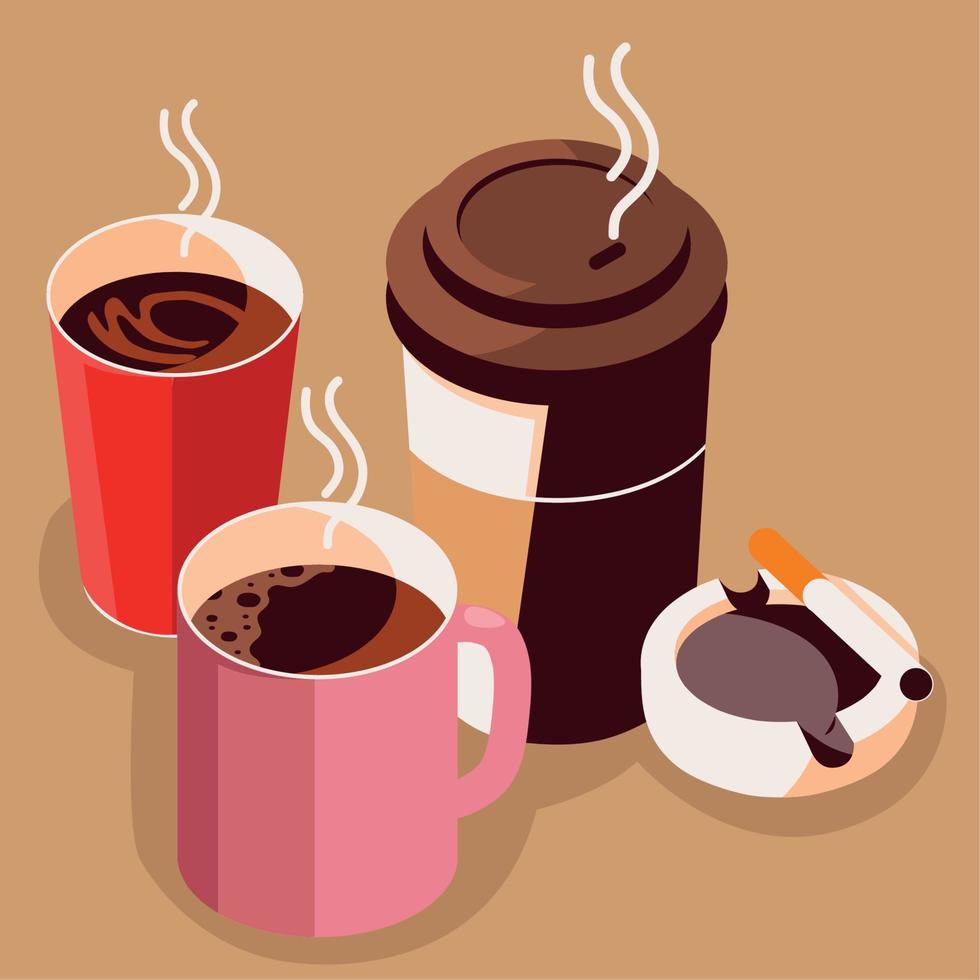 coffee cups cigar and ashtray vector