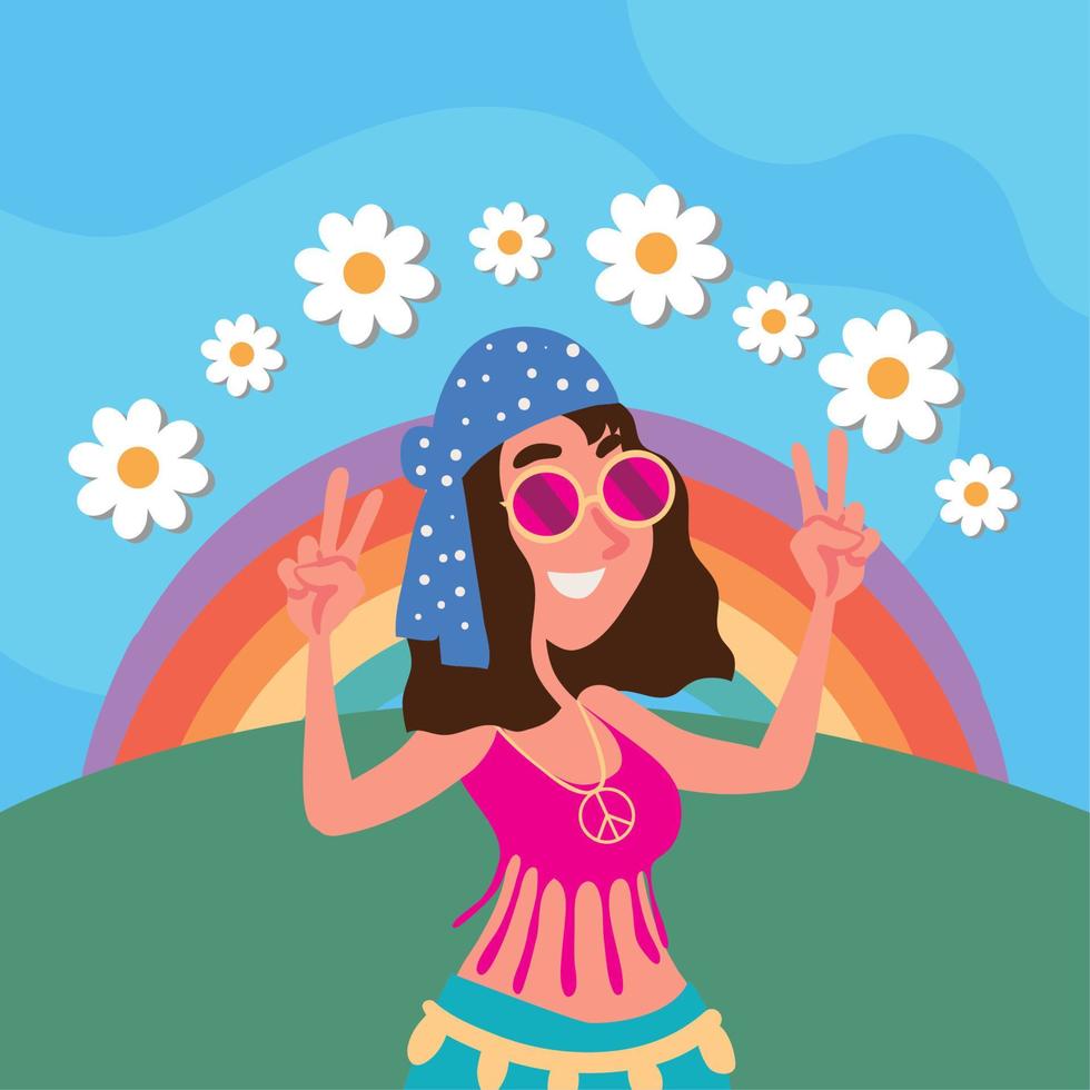 mujer hippie feliz vector