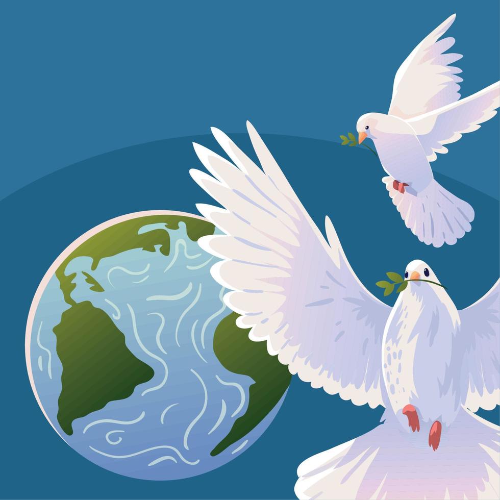 world and flying pigeons vector