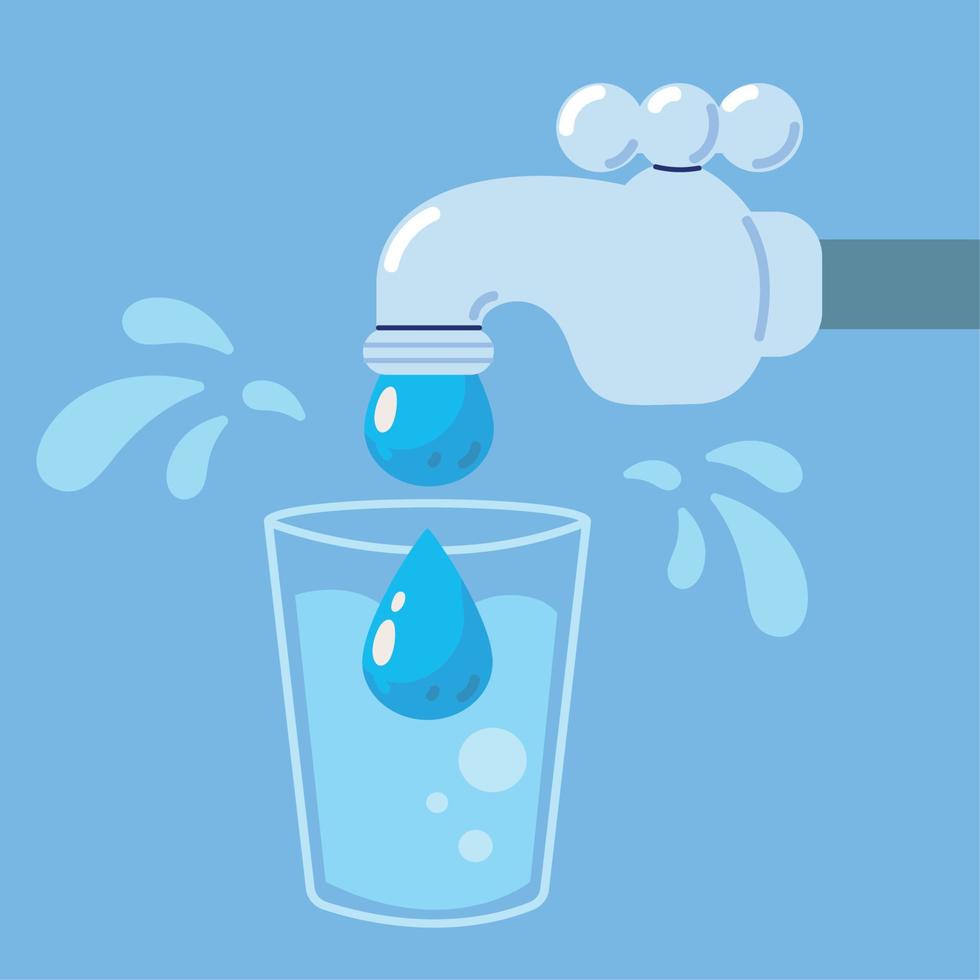 faucet and water drop in glass vector