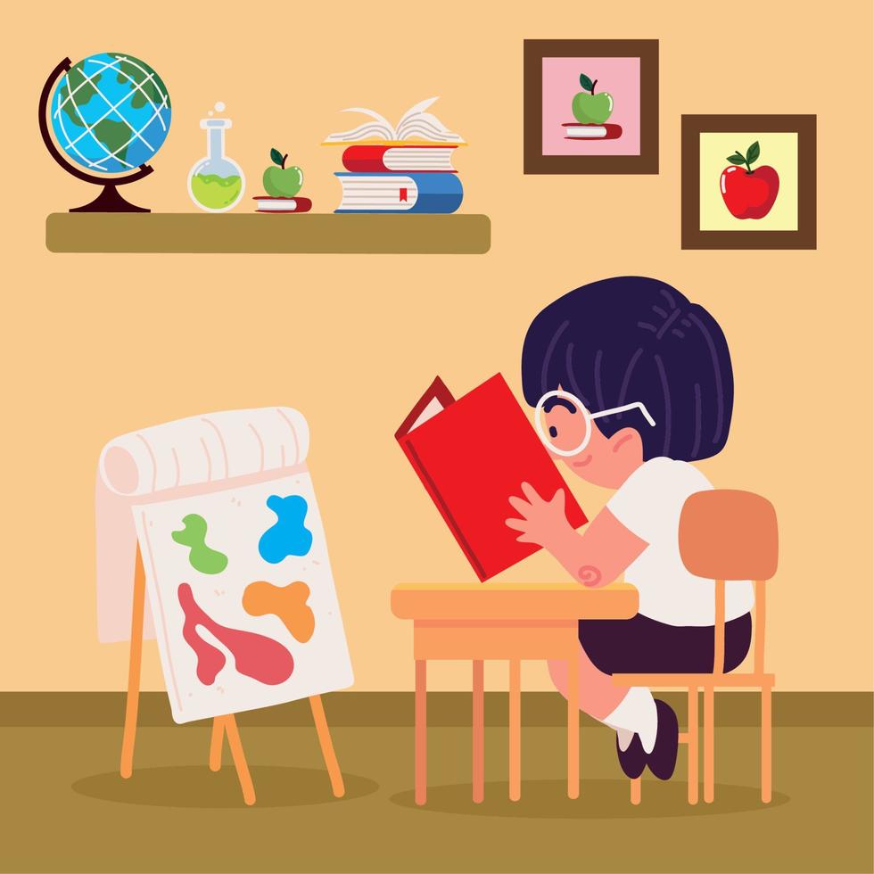 cute student reading a book vector