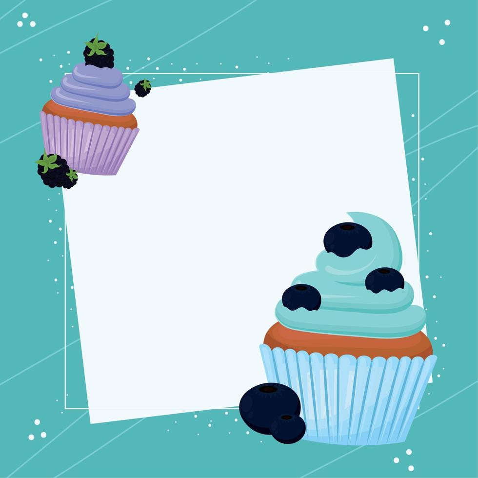 cupcakes with black fruits vector