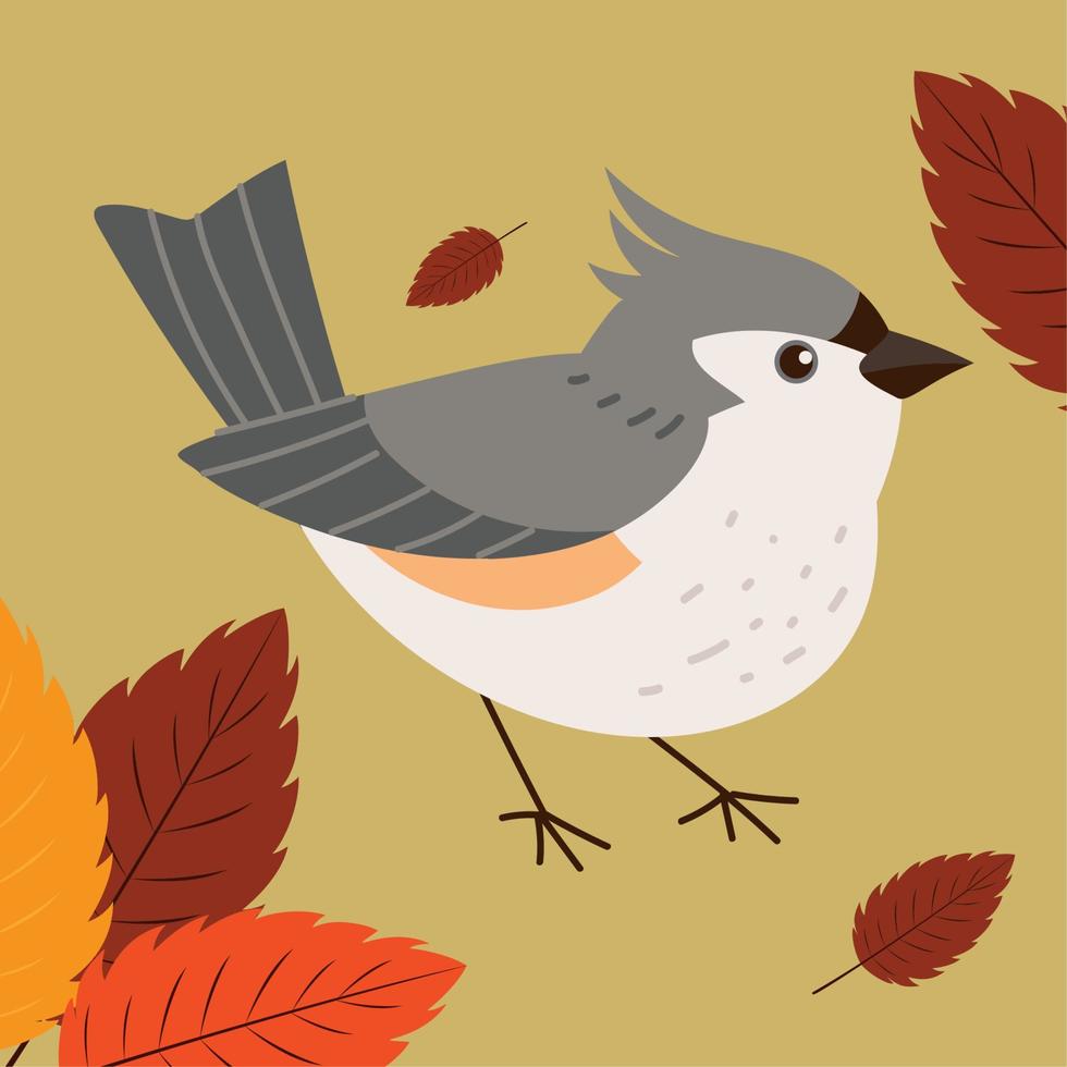 bird and autumnal leaves vector