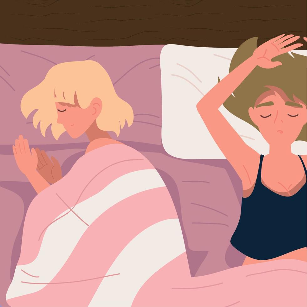 couple sleeping relaxed in bed vector
