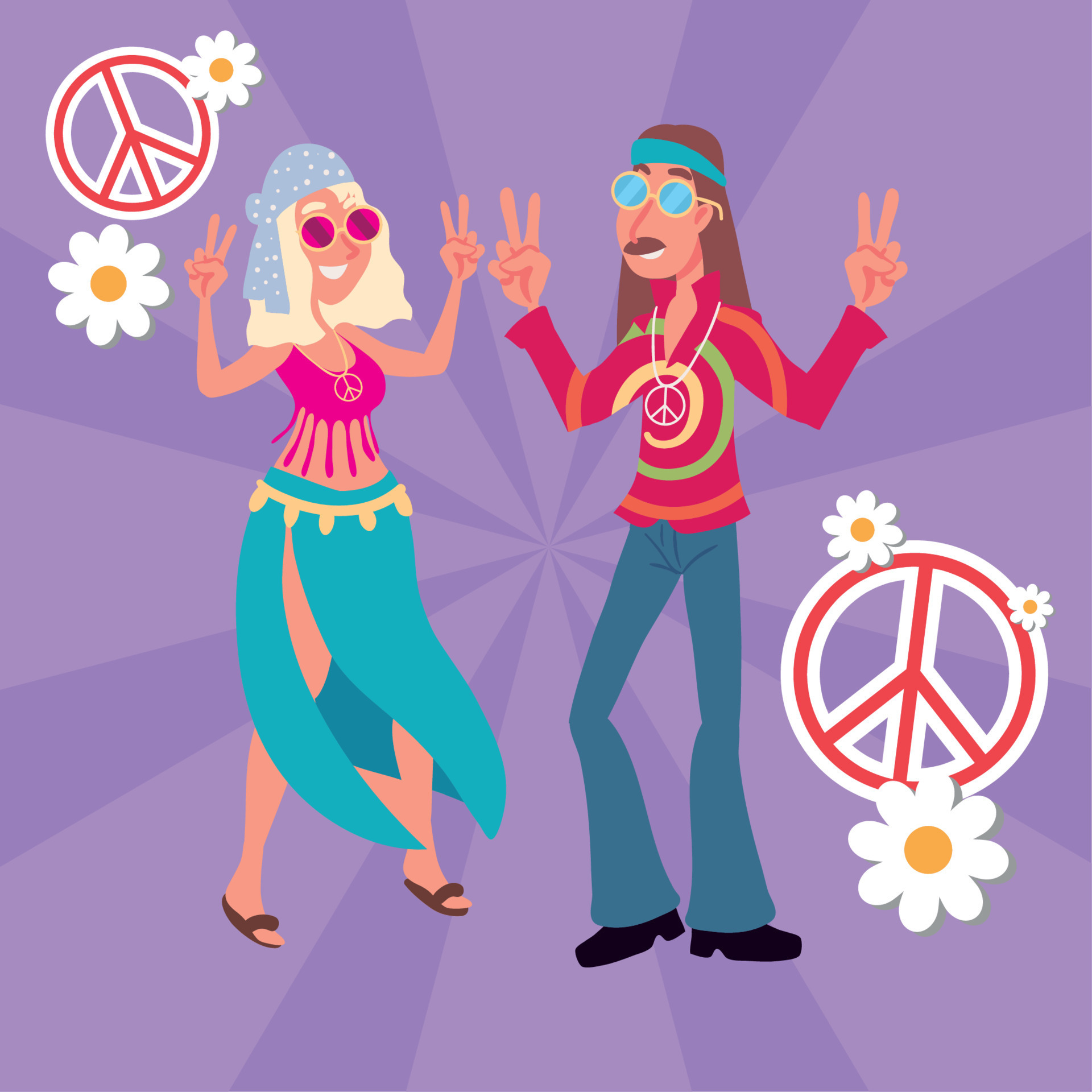 Funny Hippie Couple 11130767 Vector Art At Vecteezy