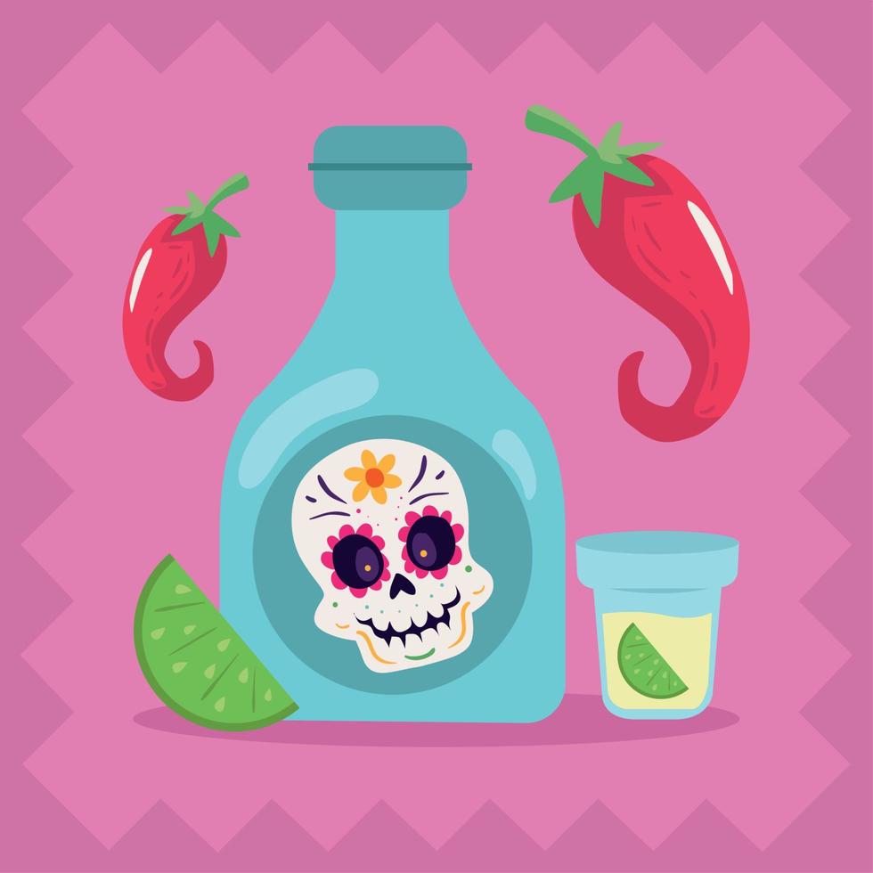 tequila and pepper mexican vector