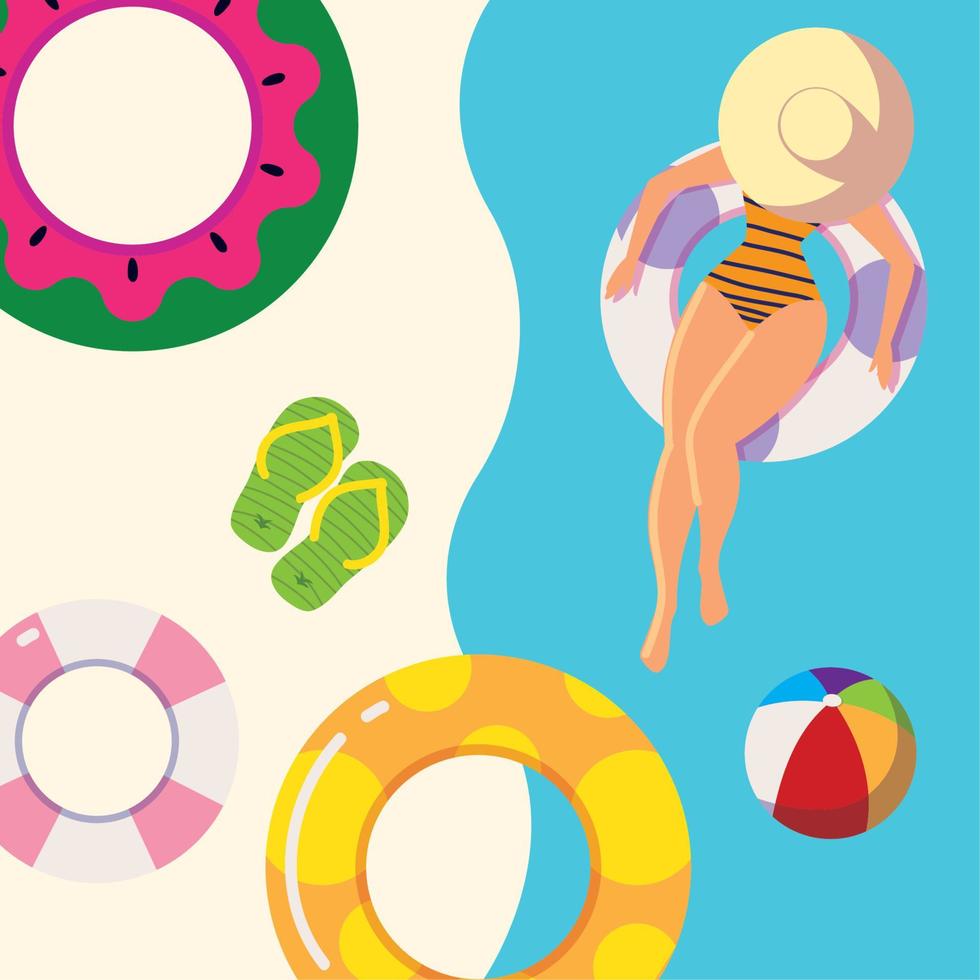 woman floating on pool vector