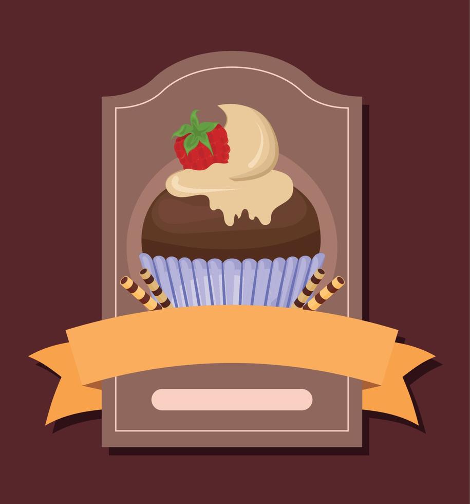 cupcake with fruit and chocolate vector